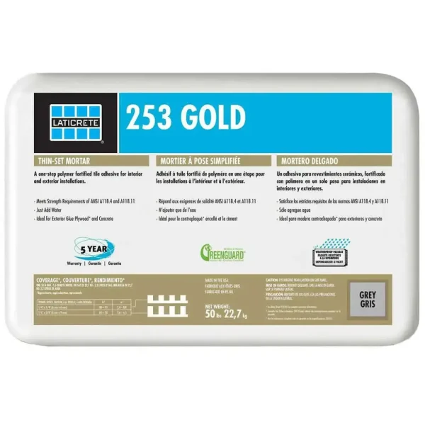0253-0050-21P Laticrete 253 Gold Grey Thinset Mortar 56 Piece Full Pallet of 50 lbs. Bags