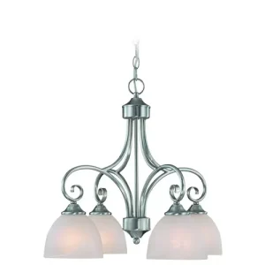 Craftmade Raleigh Four Light Chandelier, Satin Nickel with Faux Alabaster Shade