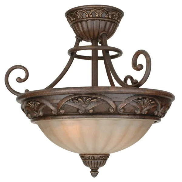 Craftmade Barcelona Aged Bronze with Tea-Stained Glass Two Light Ceiling Mount, 13 in