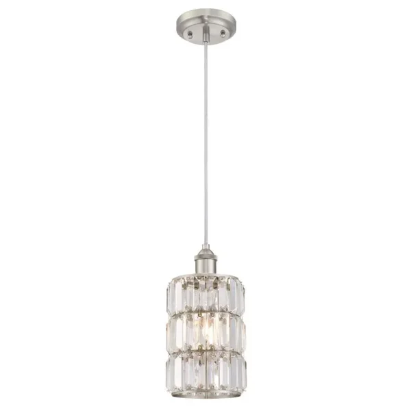 Westinghouse Sophie Nickel & Crystal Prism Glass 1 Light Pendant, 63.75″
