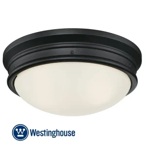 Westinghouse Meadowbrook Matte Black w/Frosted Glass 2 Light Ceiling Fixture, 13″