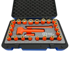 25 Piece 1/4″ Drive 6 & 12 Point SAE and Metric, Standard Socket and Attachments Set, 1000V Insulated - view 2