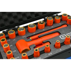 25 Piece 1/4″ Drive 6 & 12 Point SAE and Metric, Standard Socket and Attachments Set, 1000V Insulated - view 3