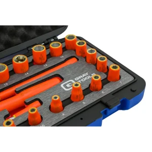 25 Piece 1/4″ Drive 6 & 12 Point SAE and Metric, Standard Socket and Attachments Set, 1000V Insulated - view 4
