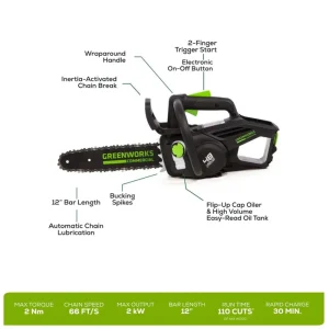 Greenworks 48V 12″ Top Handle Chainsaw Kit - view 4