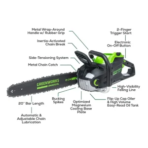 Greenworks 82V 20″ 3.4kW Chainsaw Tool-Only - view 2