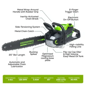 Greenworks 82V 20″ 3.4kW Chainsaw with 4Ah Battery and Dual Port Charger - view 3