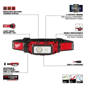 Milwaukee® REDLITHIUM™ 600 Lumen Hardhat Headlamp - view 4