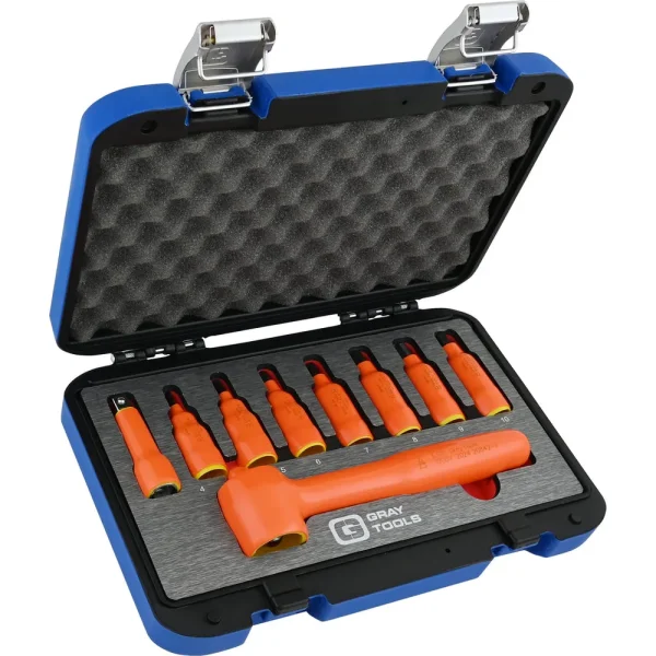 9 Piece 3/8″ Drive Insulated Metric Hex Bit Socket and Attachment Set, 1000V Insulated