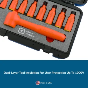 9 Piece 3/8″ Drive Insulated Metric Hex Bit Socket and Attachment Set, 1000V Insulated - view 3