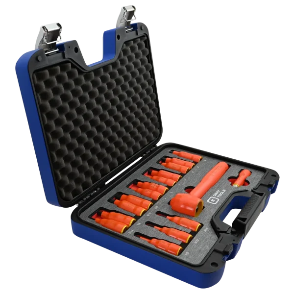 16 Piece 3/8″ Drive SAE & Metric Hex Bit Insulated Socket and Attachment Set, 1000V Insulated
