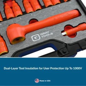 16 Piece 3/8″ Drive SAE & Metric Hex Bit Insulated Socket and Attachment Set, 1000V Insulated - view 2