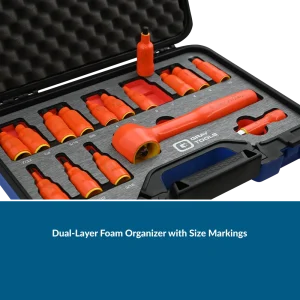 16 Piece 3/8″ Drive SAE & Metric Hex Bit Insulated Socket and Attachment Set, 1000V Insulated - view 4