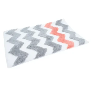 Cheveron Gray & Coral Bath Rug, 34 X 21 in
