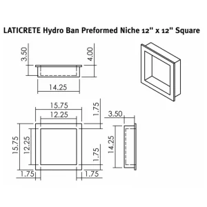Laticrete Hydro Ban Shower Wall Niche | 12″ X 12″ Square Niche - view 2