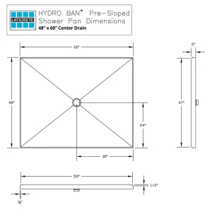 Laticrete Hydro Ban Pre-sloped Shower Pan | 36″ x 60″ Center PVC Drain - view 4