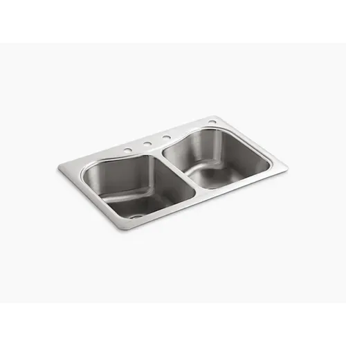 Kohler Staccato Top Mount Double Equal Bowl Kitchen Sink with 4 Faucet Holes