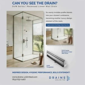 Drains Unlimited Wall Recessed Linear Drain | 12″ / Flangeless Wall Drain / For Stone (1/2″ – 3/4″) - view 2