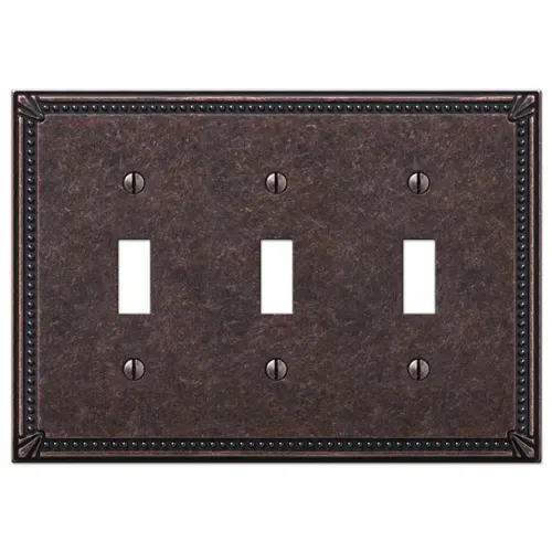 Amerelle 3 Toggle Imperial Bead Tumbled Antique Bronze Wallplate