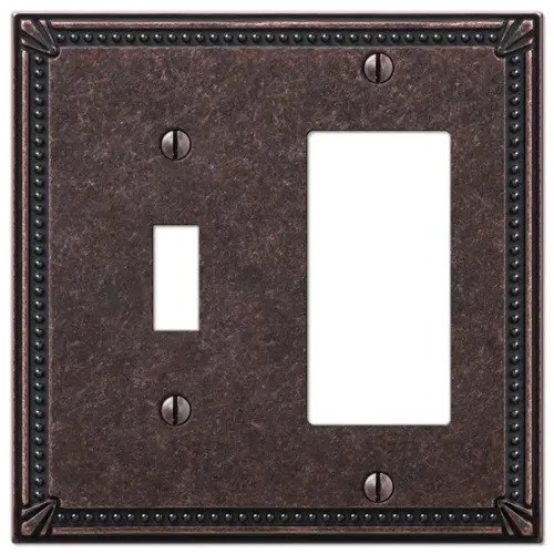 Amerelle 1 Toggle1 Rocker Imperial Bead Tumbled Antique Bronze Wallplate
