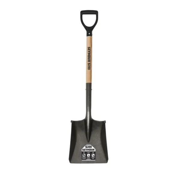 16 Ga. Square Point Shovel, 26″ Hardwood Handle, Black Poly D-Grip
