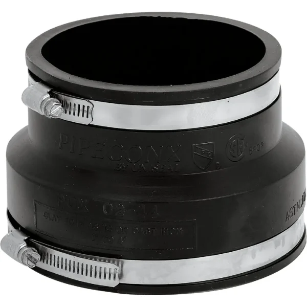 Fernco Clay to Cast Iron or Plastic Flexible PVC Coupling, 6 In. x 4 In