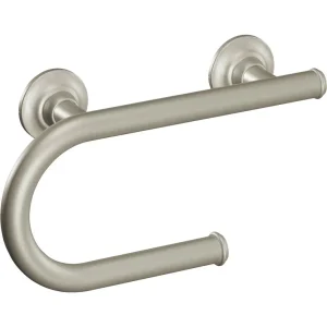 Moen Brushed Nickel Grab Bar With Toilet Paper Holder, 8 in