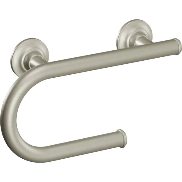 Moen Brushed Nickel Grab Bar With Toilet Paper Holder, 8 in