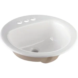 White Round Drop-In Self-Rimming Bathroom Sink, 19 in