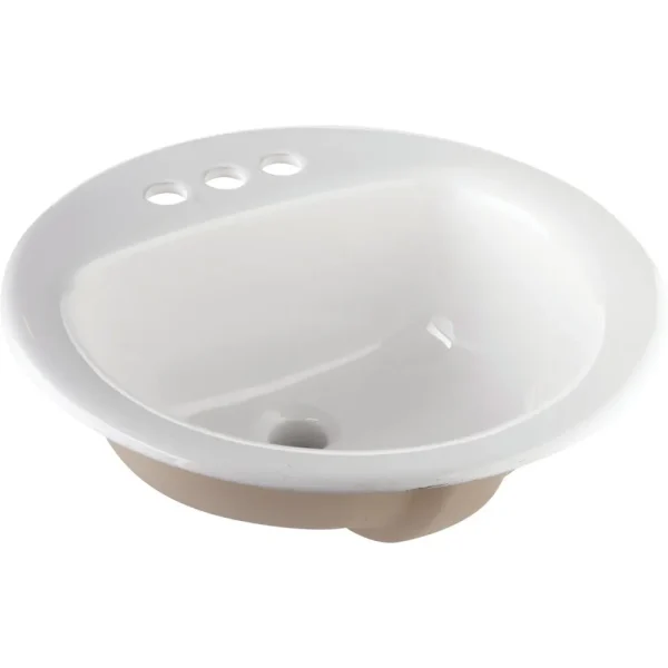 White Round Drop-In Self-Rimming Bathroom Sink, 19 in