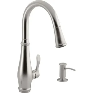 Kohler Cruette Single Handle Pull-Down Kitchen Faucet with Soap or Lotion Dispenser, Stainless Steel