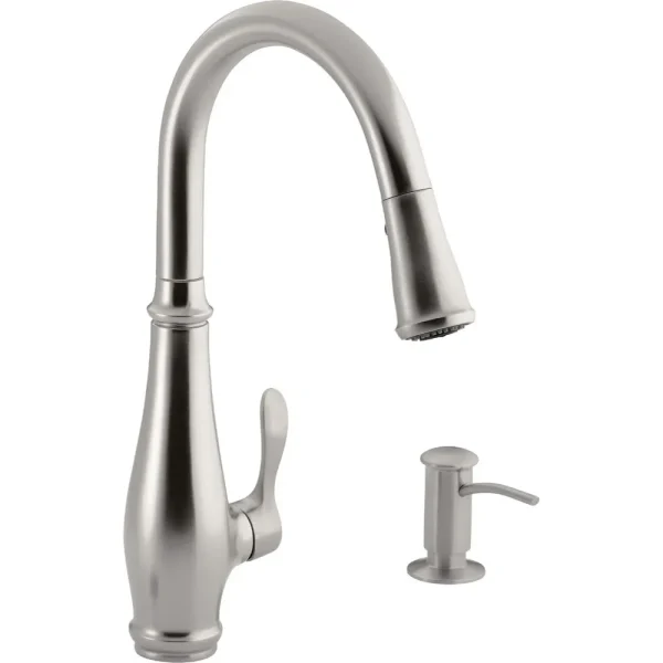 Kohler Cruette Single Handle Pull-Down Kitchen Faucet with Soap or Lotion Dispenser, Stainless Steel