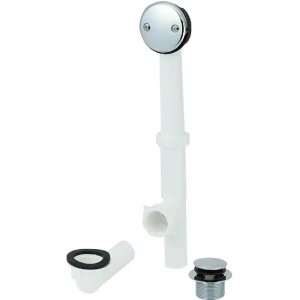 Keeney Foot Lok Stop Plastic Bath Drain with Polished Chrome Trim