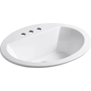 Kohler Bryant White Drop-In Oval Bathroom Sink with 4″ Centerset Faucet Holes