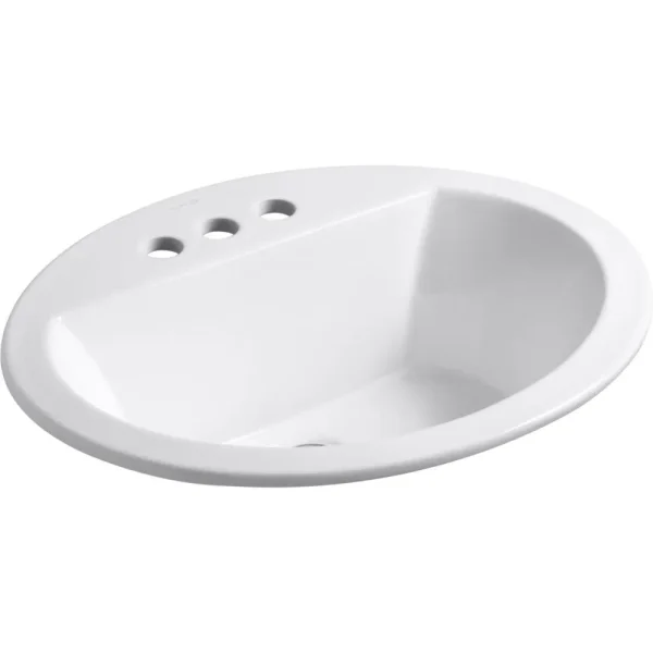 Kohler Bryant White Drop-In Oval Bathroom Sink with 4″ Centerset Faucet Holes