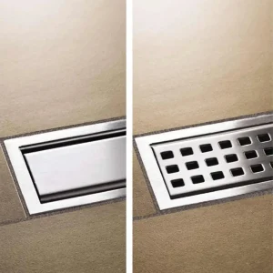 Schluter-KERDI-LINE Brushed Stainless Steel Linear Grate Kit | 1-1/8″ (30mm) / 19-11/16″ (50 cm) / Solid Brushed Stai...
