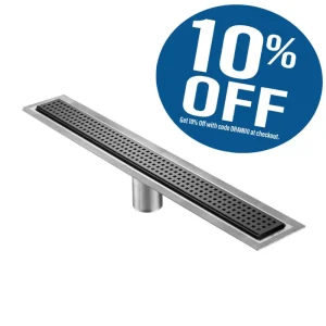 Drains Unlimited Linear Floor Drains – Black Powder Coated | 29″ / Black Powder Coated / Square Perforated Grate