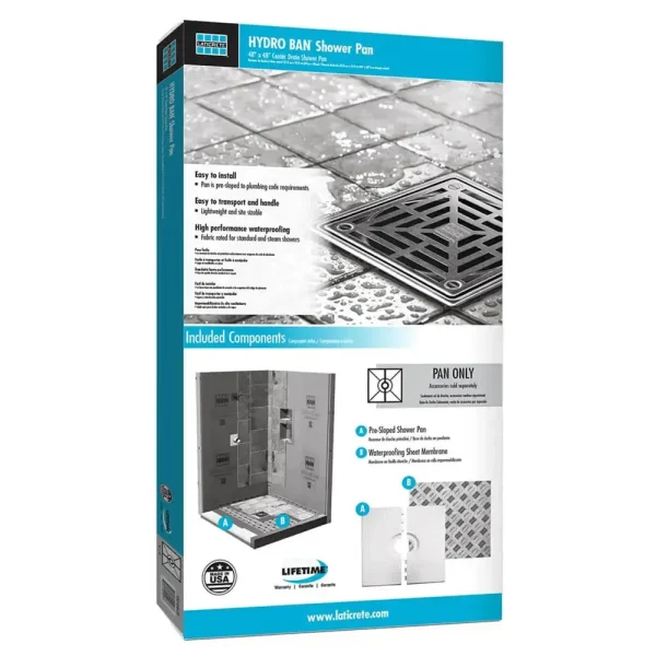 Laticrete Hydro Ban Shower Trays | 48″ x 48″ Center Drain Pan