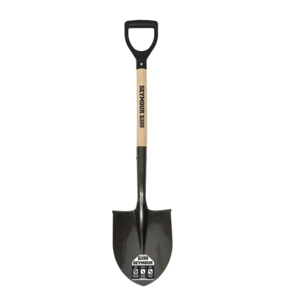 16 Ga. Round Point Shovel, 26″ Hardwood Handle, Black Poly D-Grip