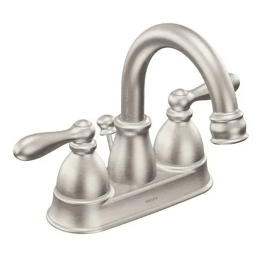 Moen Caldwell Brushed Nickel Two Handle High Arc Bathroom Faucet with Pop Up