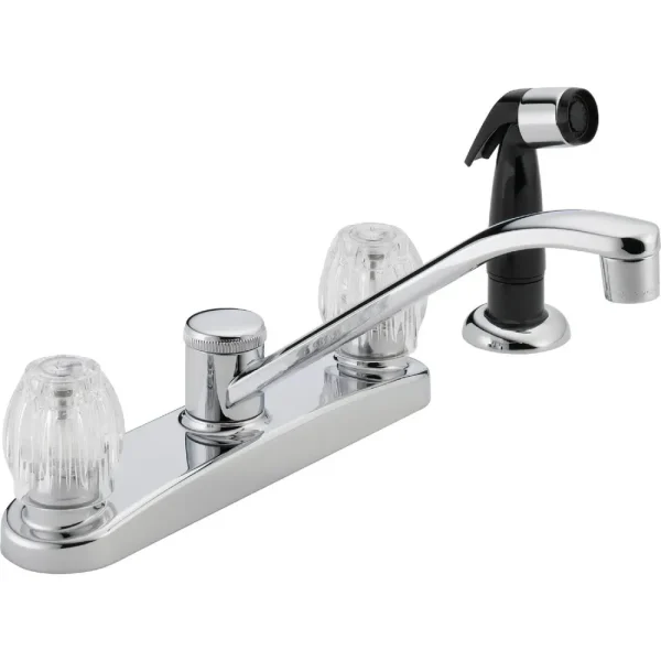 Peerless Double Handle Kitchen Faucet with Black Side Spray, Chrome