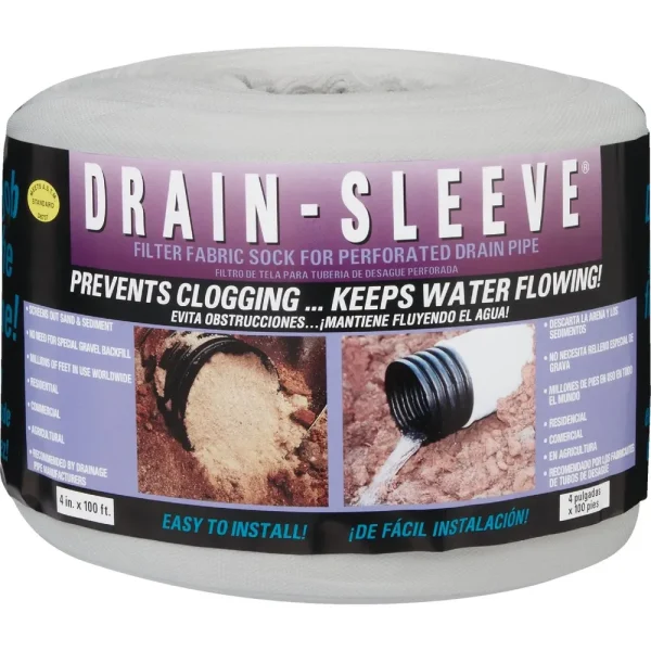 Drain-Sleeve Filter Fabric Sock, 4 In. W x 100 Ft. L