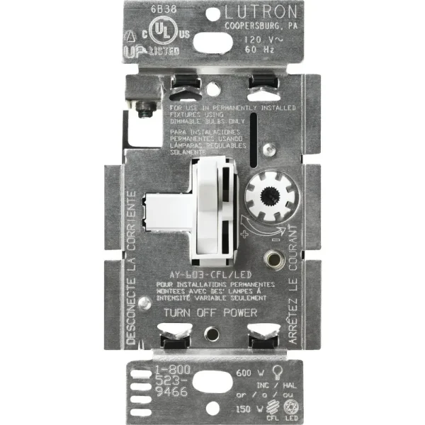 Lutron Toggler Incandescent/Halogen/LED/CFL White Toggle Dimmer Switch
