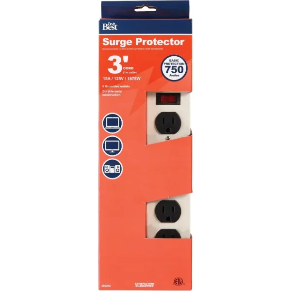 6-Outlet Metal Surge Protector Strip