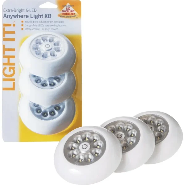Light It 9-Bulb White Anywhere LED Battery Tap Light, 3-Pack