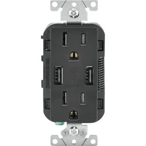 Leviton Decora Black 2-Port USB Charging Outlet Duplex Outlet