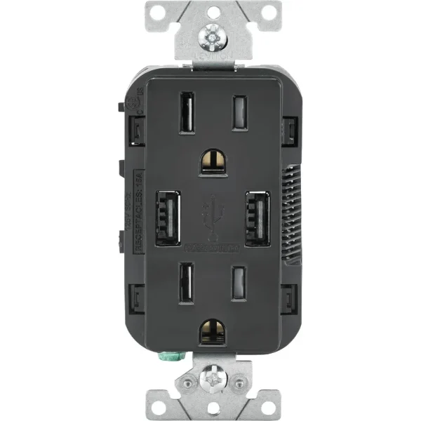 Leviton Decora Black 2-Port USB Charging Outlet Duplex Outlet