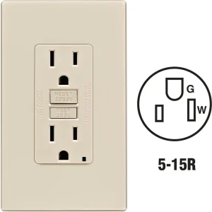 Leviton SmartlockPro Self-Test Light Almond GFCI Outlet Screwless Wall Plate