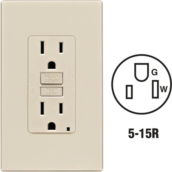 Leviton SmartlockPro Self-Test Light Almond GFCI Outlet Screwless Wall Plate
