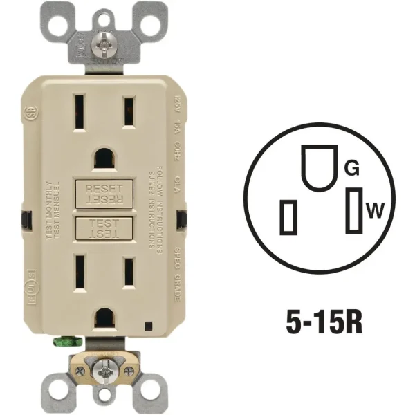 Leviton SmartlockPro Self-Test Ivory Residential Grade Rounded GFCI Outlet